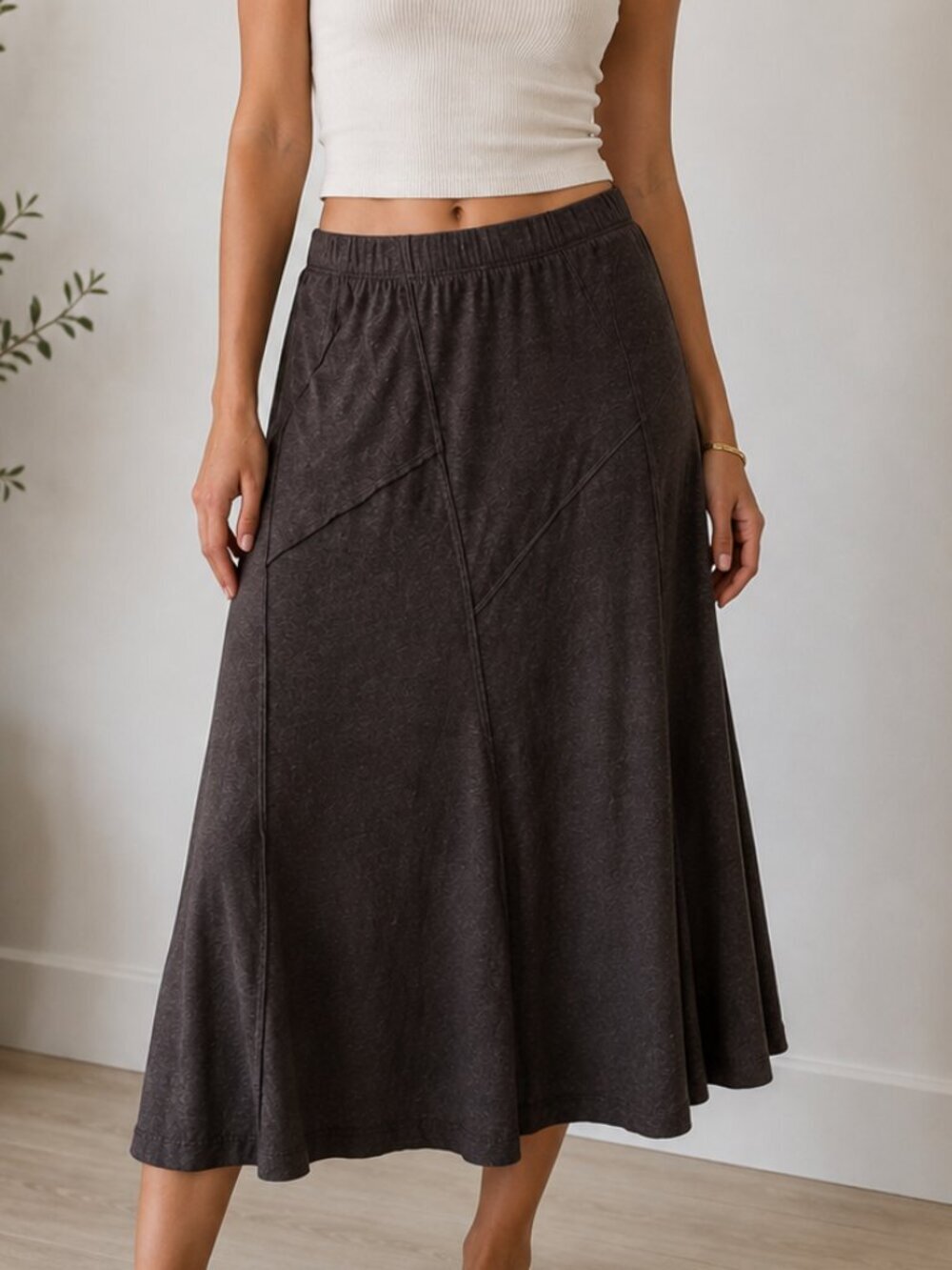 Studio M Brown Asymmetrical Paneled Flowy Maxi Skirt Y2K Boho Size L